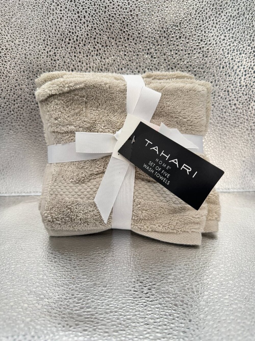 5 Pc Tahari Beige Tan Washcloths 100% Cotton Absorbent Super Soft Washcloth Pack